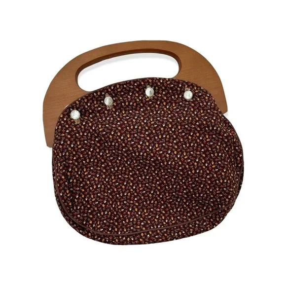 Vintage 1970s Preppy Bermuda Bag Reversible Covers Black Velvet Strawberry Print - Picture 4 of 9